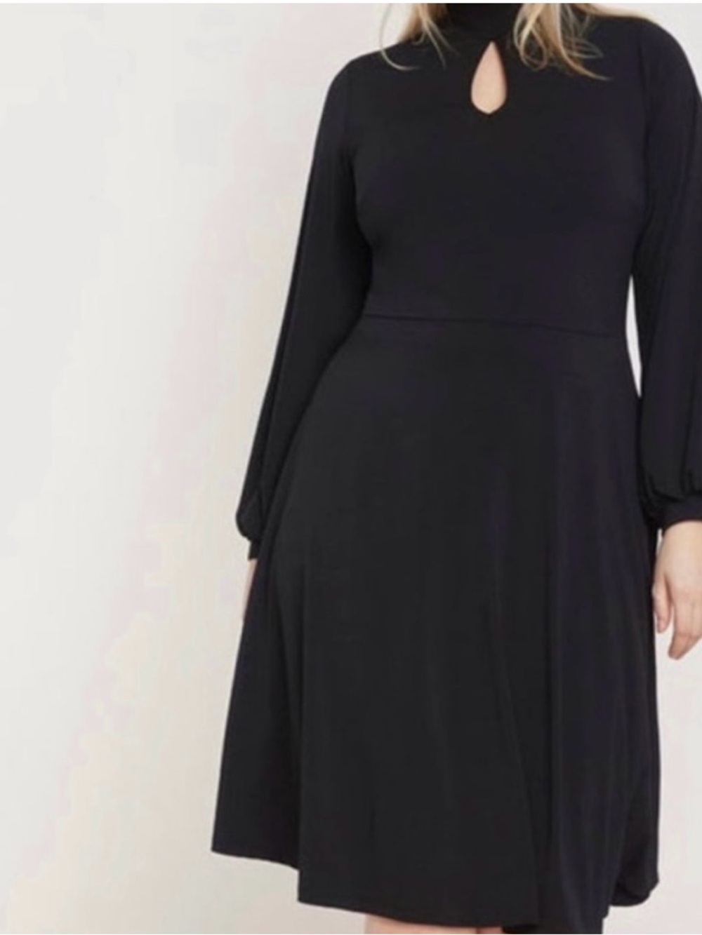 Eloquii Black Keyhole Long-Sleeve Fit & Flare Dress